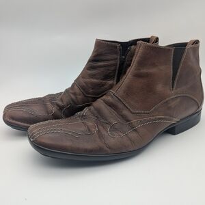 Bacco Bucci Brown Leather Ankle Boots Made Italy Size 12 Western Stitch